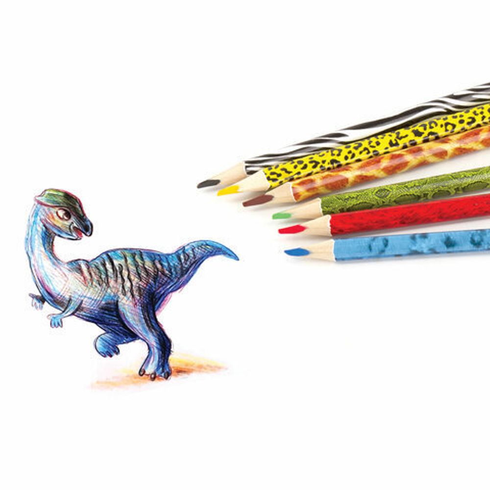 Карандаши цветные мягкие ЮНЛАНДИЯ "САФАРИ", 6 цветов, корпус с печатью, трехгранные, с раскраской, 181579