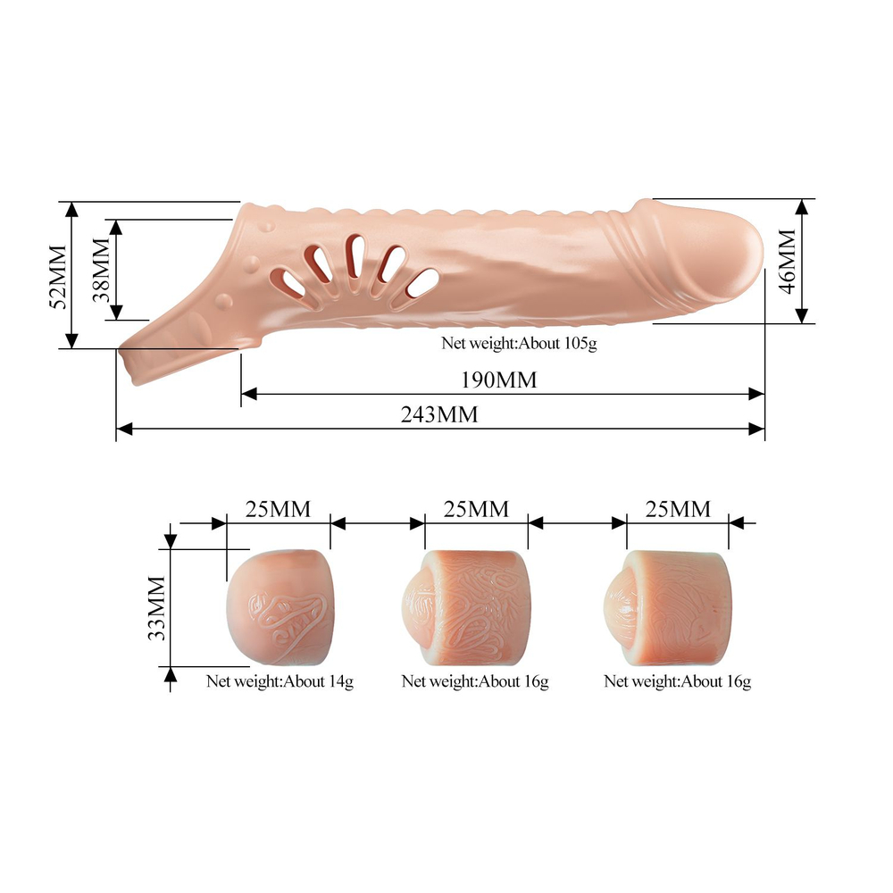 Телесная удлиняющая насадка на пенис с подхватом мошонки