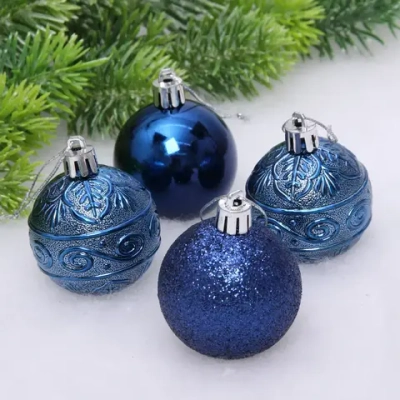 Новогодние шары 5 см (набор 4 шт) «Микс фактур», сапфир