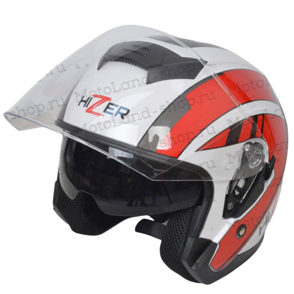 Шлем мото открытый HIZER J222 №1 (M) white/red (2 визора)