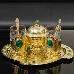 Чайный набор с подстаканниками на 2 персоны "Роскошный малахит"