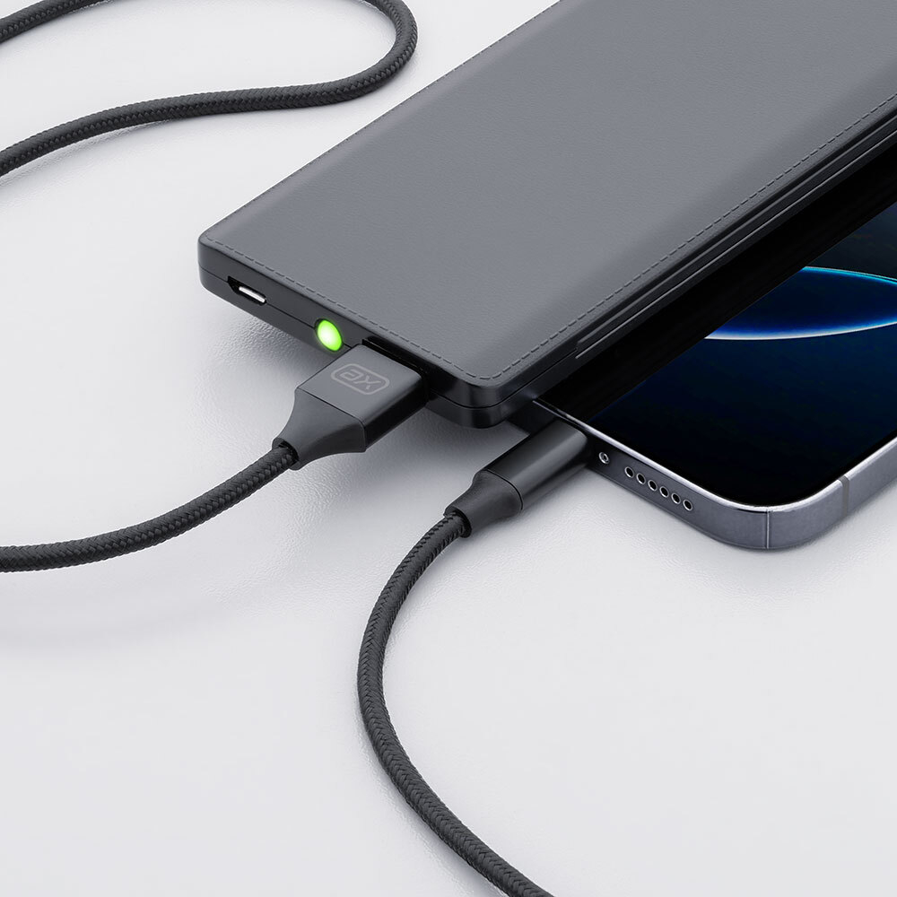 Дата-кабель USB - Lightning, 2А, 1м, нейлон,черный