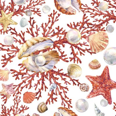 морское дно с кораллами и жемчужинами