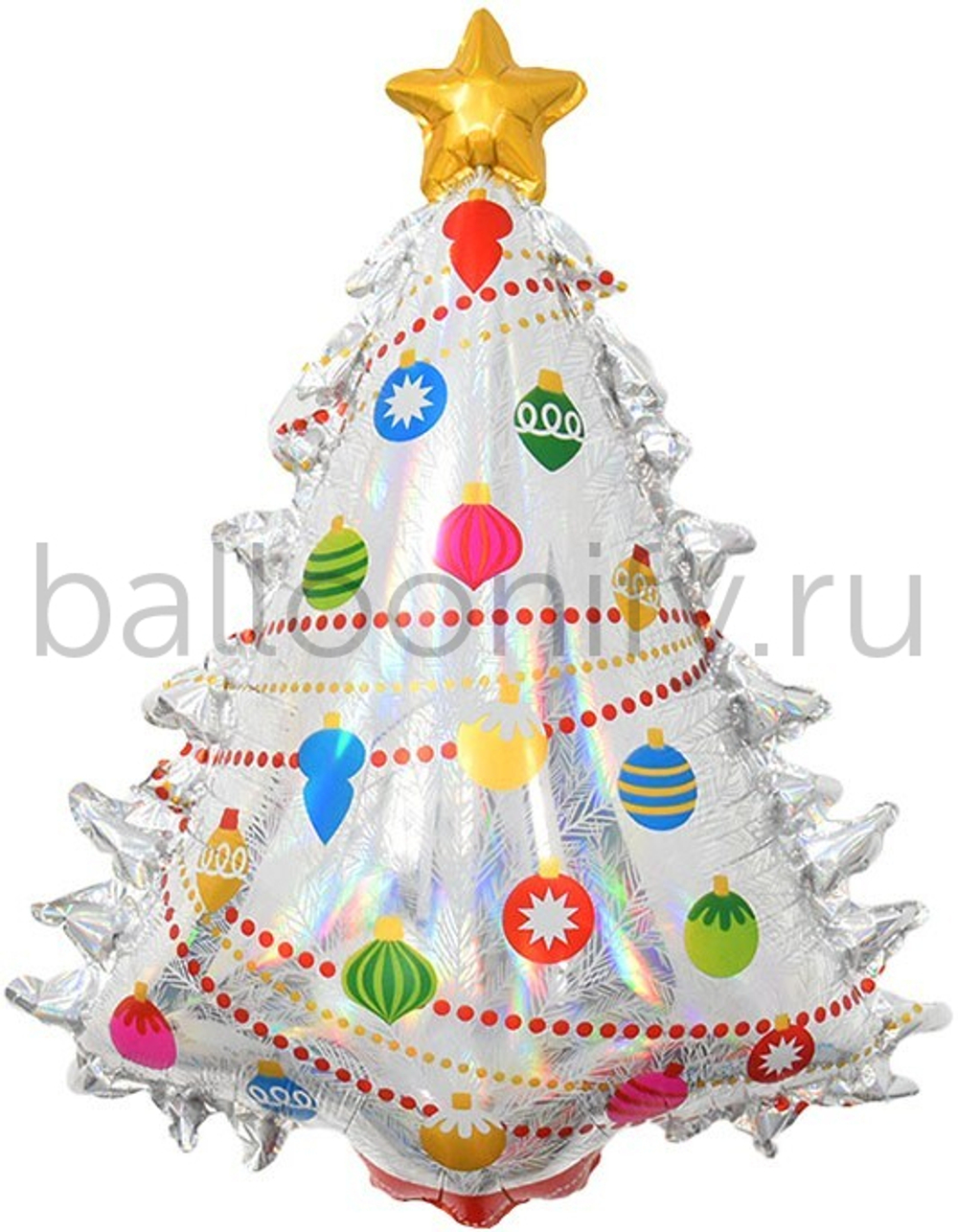 Шар (32''/81 см) Фигура, Новогодняя елка, Серебро, Голография, 1 шт.