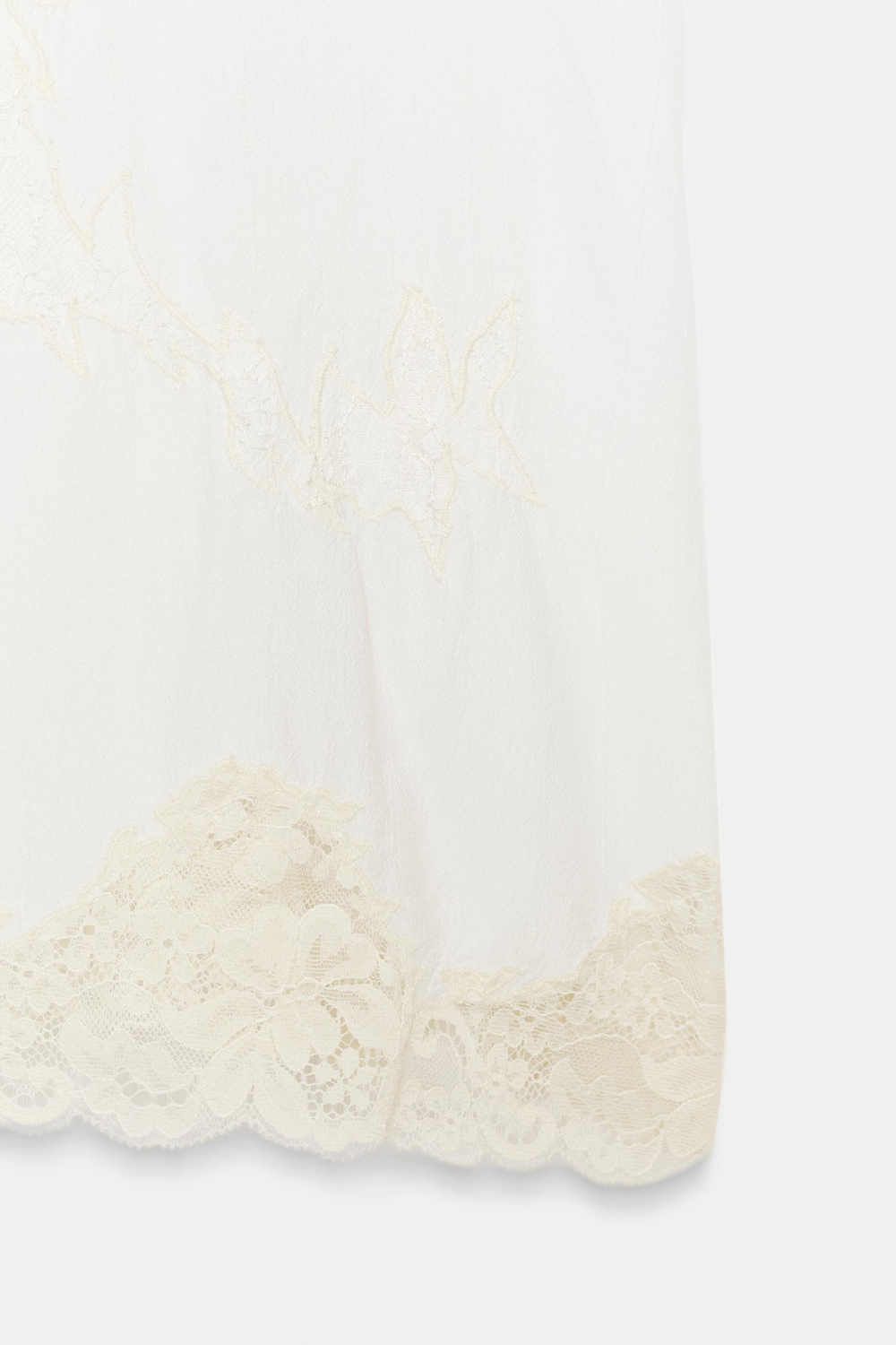 ZARA ТОП В БЕЛЬЕВОМ СТИЛЕ С КРУЖЕВОМ — ZW COLLECTION, ЖЕЛТОВАТО-БЕЛЫЙ