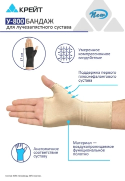 Бандаж на лучезапястный сустав эластичный, спортивный