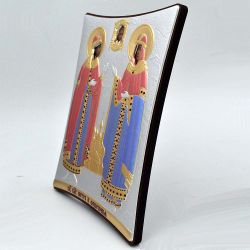 Икона Петр и Феврония Муромские в серебре. 16 х 20 см.