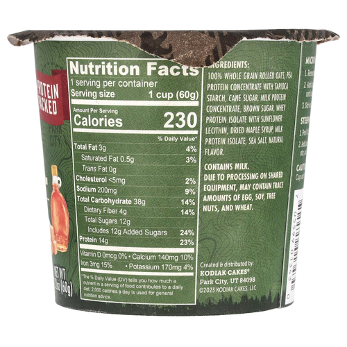Kodiak Cakes, Oatmeal Power Cup®, с кленовым сиропом и коричневым сахаром, 60 г (2,12 унции)