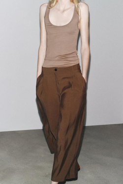 ZARA УКОРОЧЕННЫЕ БРЮКИ С ЗАЩИПАМИ — ZW COLLECTION, КОРИЧНЕВЫЙ