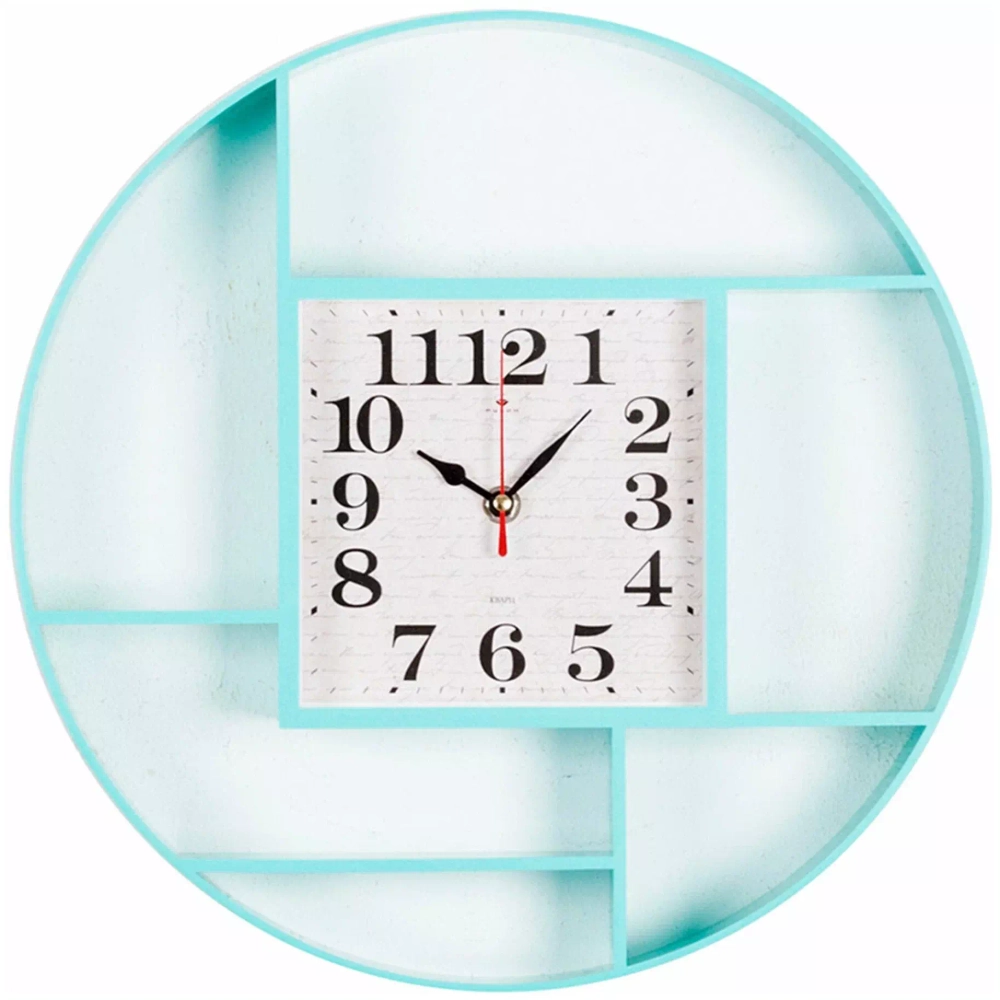 Часы 21 Bek настенные  3516-005  круглые d=35 см, корпус бирюза "Письмо" "Рубин"