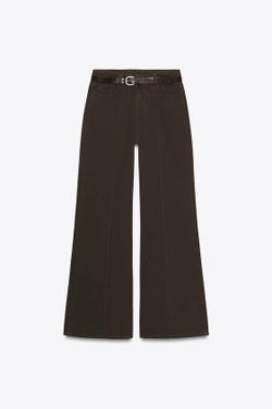 ZARA ДЖИНСЫ Z1975 С ШИРОКИМИ БРЮЧИНАМИ, ВЫСОКОЙ ПОСАДКОЙ И РЕМНЕМ, КОРИЧНЕВЫЙ