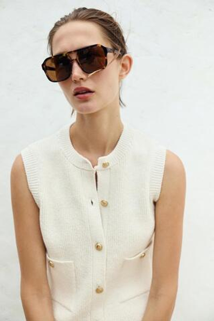 ZARA ОДНОТОННЫЙ ТРИКОТАЖНЫЙ ЖИЛЕТ БЕЗ РУКАВОВ, БЕЛЫЙ