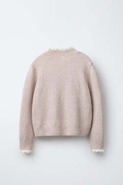 ZARA ТРИКОТАЖНЫЙ ДЖЕМПЕР С ОТДЕЛКОЙ КРЮЧКОМ, БЕЖЕВЫЙ