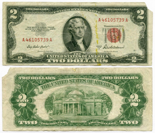Банкнота США 2 доллара 1953A A 46105739 A. G