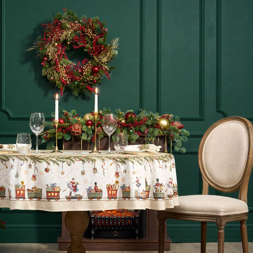 СКАТЕРТЬ ОВАЛЬНАЯ "ЩЕЛКУНЧИК" ,140Х180СМ ,БЕЖЕВЫЙ, 100% ХЛОПОК ,ТВИЛ