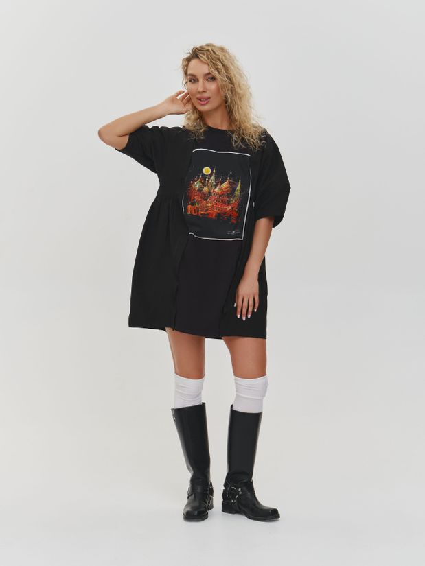 Платье футболка с принтом МОСКВА, черное
