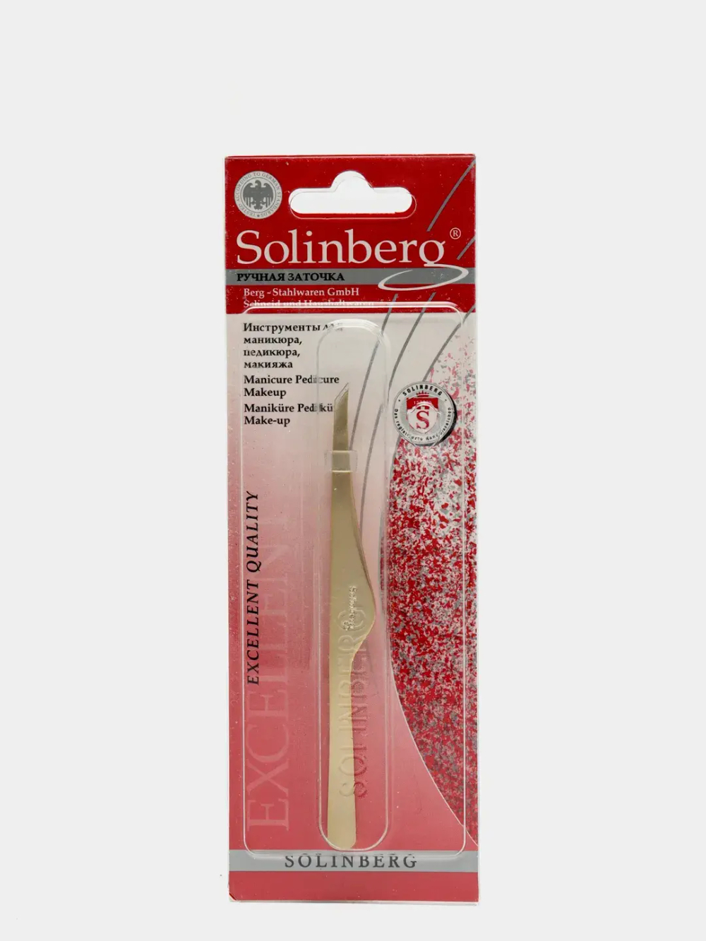 Solinberg Пинцет для бровей , скошенный, ручная заточка, золото