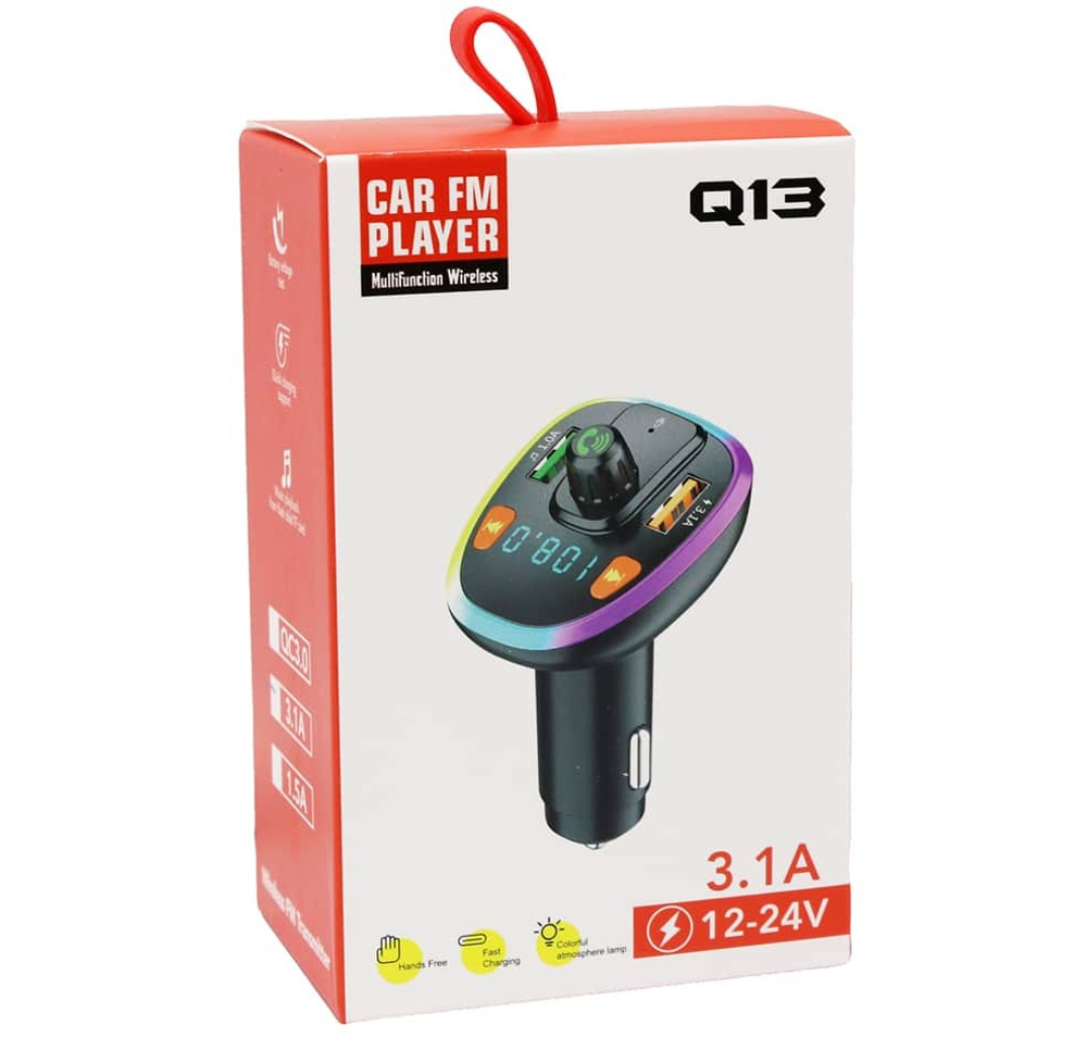Автомобильный FM-трансмиттер Q13 Bluetooth (черный) LED