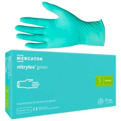 Перчатки нитриловые смотровые Nitrylex нестерильные неопудренные размер S зеленый 50 пар