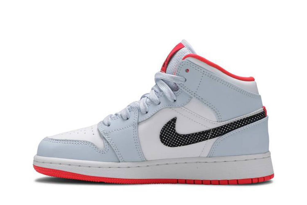Кроссовки Jordan Air Jordan 1 Mid Half Blue Polka Dot Swoosh GS (Подростковая размерная сетка)