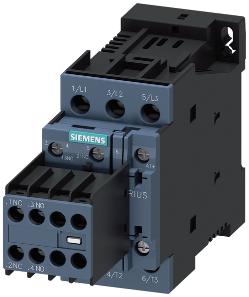 Siemens Контактор, 3 ПОЛ  AC-3, 11КВТ/400В, Блок-Контакты 2НО+2НЗ 3RT20261BB44