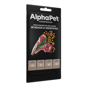 Крем-лакомство для кошек AlphaPet Superpremium с ягненком и облепихой.
