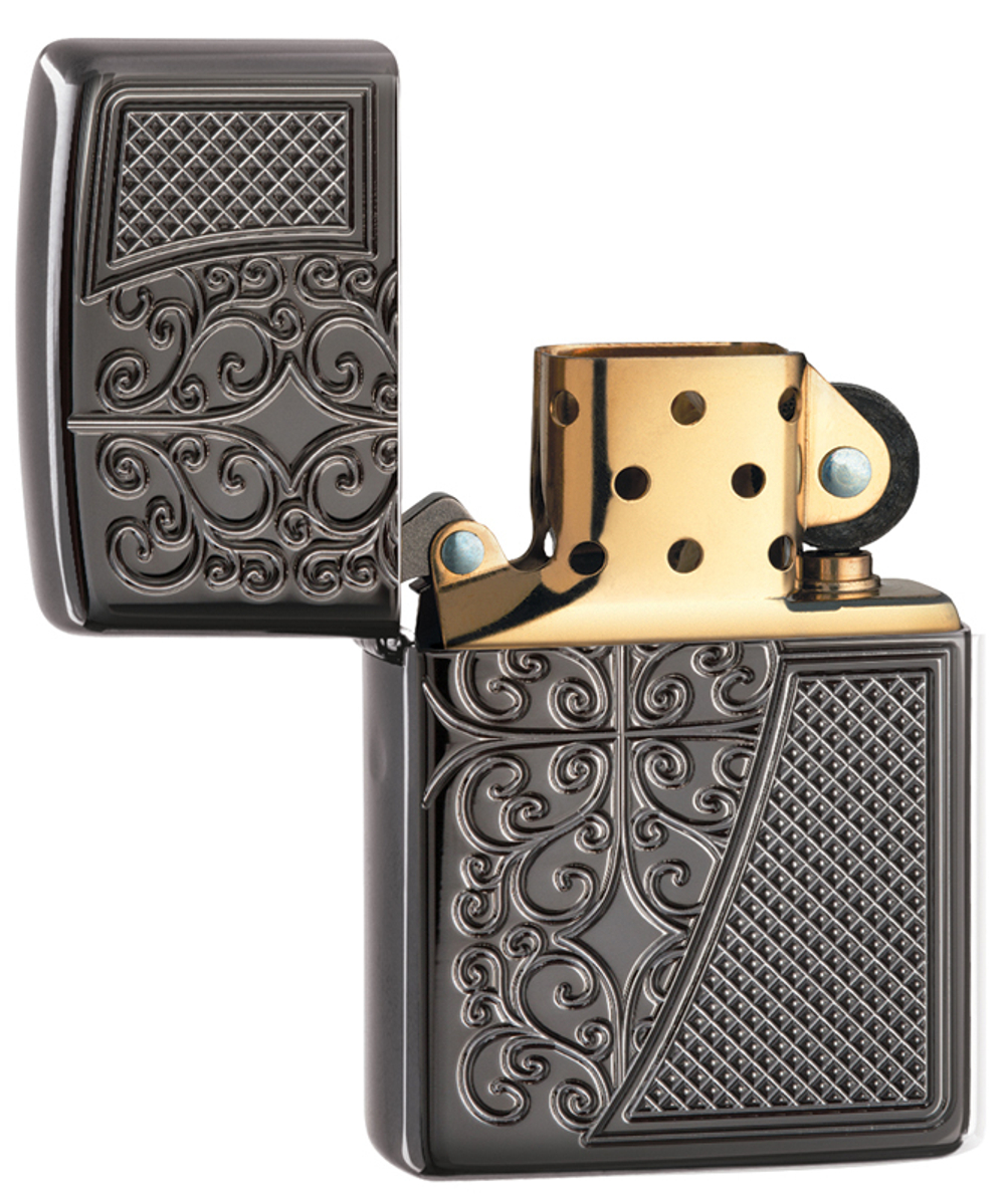 Зажигалка Zippo Armor с покрытием Black Ice, латунь/сталь,чёрная, глянцевая, 36x12x56 мм