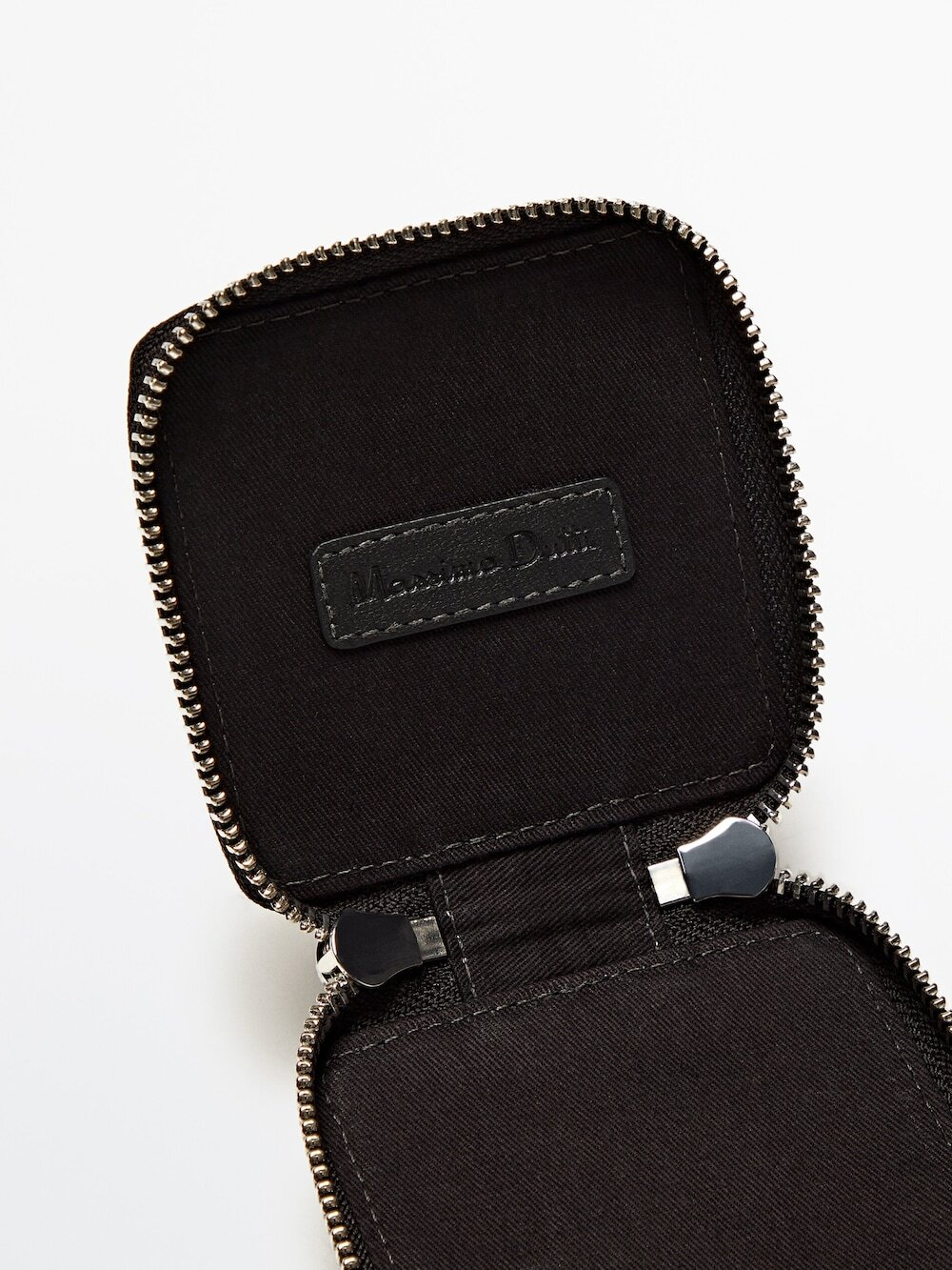 Massimo Dutti Квадратный кожаный кошелек с застежкой-молнией, черный