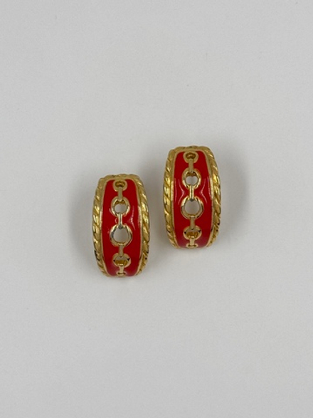 Серьги полукольца с красной эмалью
