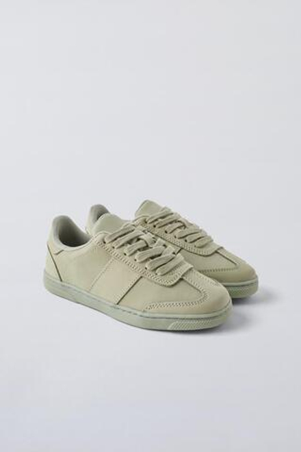 ZARA КОЖАНЫЕ КРОССОВКИ, ЗЕЛЕНЫЙ ХАКИ