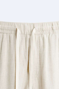 ZARA БРЮКИ ИЗ ХЛОПКА И ЛЬНА, СВЕТЛО-БЕЖЕВЫЙ