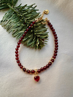 Браслет Гранатовое сердце с фианитом