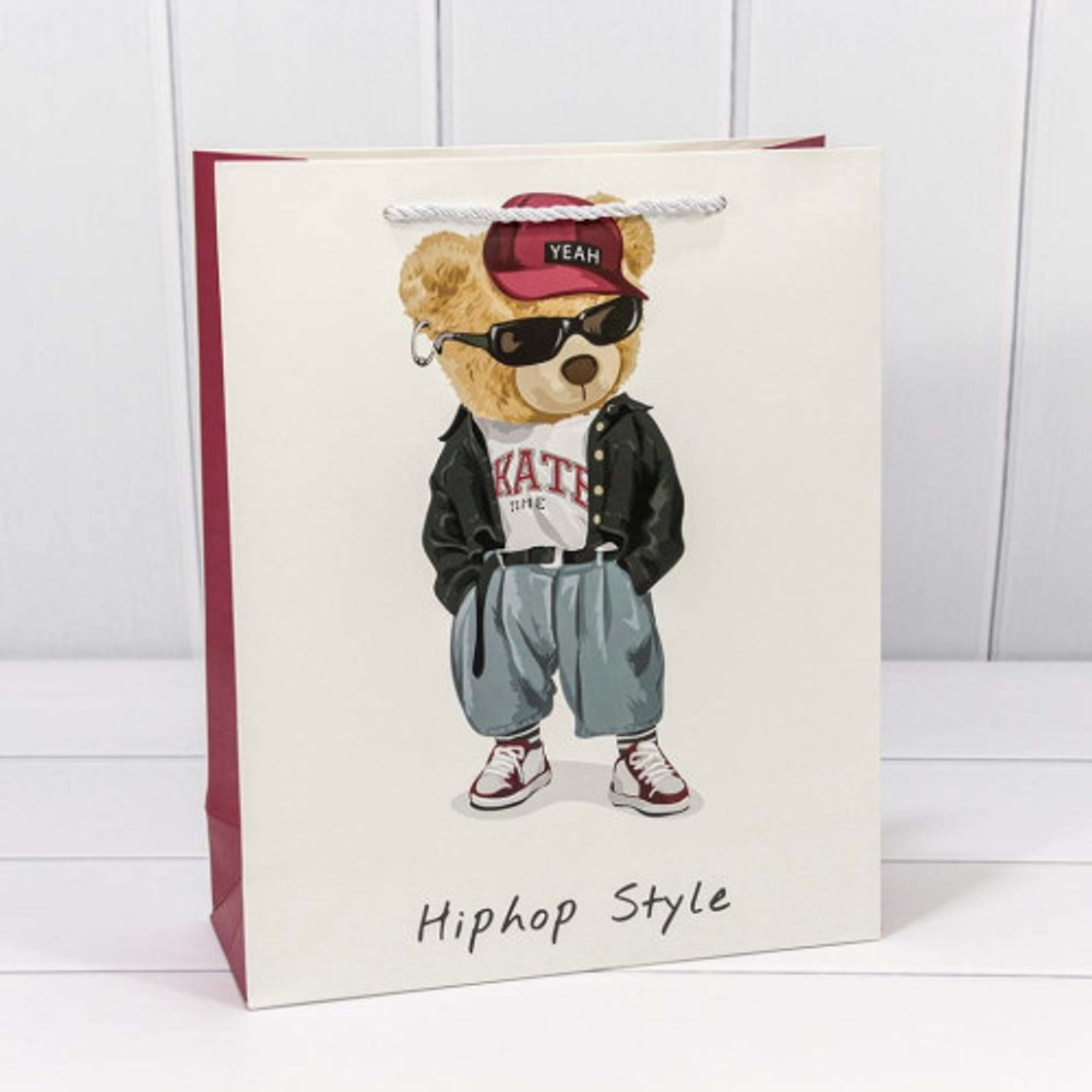 Пакет подарочный 26х32х10см "Стильные мишки" (Микс)