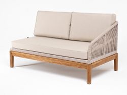 "Канны" левый модуль плетеный из роупа, основание дуб, роуп бежевый круглый, ткань бежевая 15052