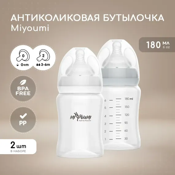 Бутылочка Miyoumi Anti-Colic 180 мл 2 шт.