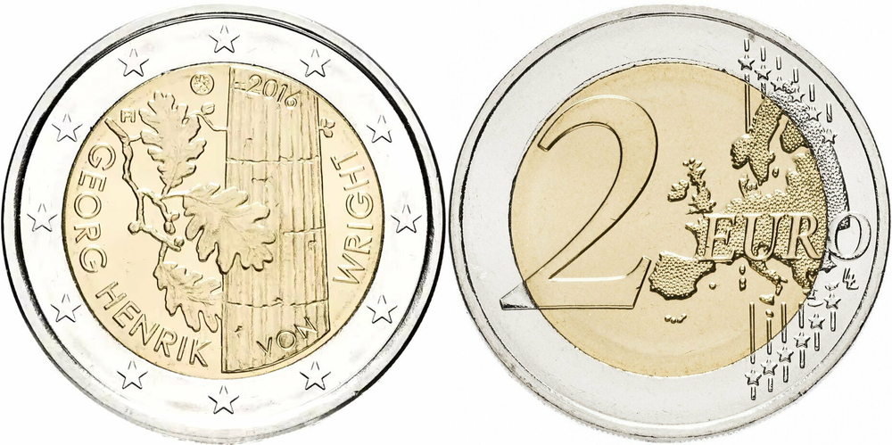 Финляндия 2 евро, 2016 100 лет со дня рождения Георга Хенрика фон Вригта