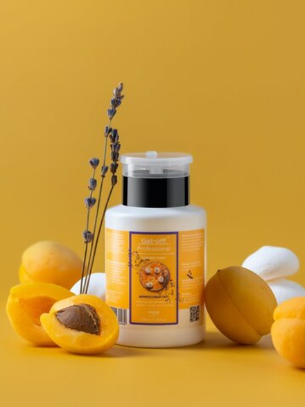 Средство для обезжиривания ногтей и снятия липкого слоя АБРИКОСОВЫЙ ТАРТ "GEL-OFF" Professional CANDY (с помпой для ватных дисков), 200 мл