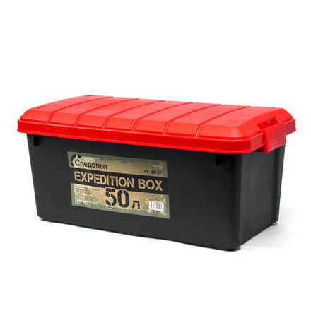 Ящик многофункц. особопрочный СЛЕДОПЫТ Expedition Box, 50 л, 700х360х320 мм, цв. черный/красный/3/