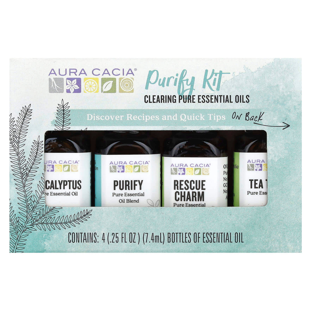 Aura Cacia, Purify Kit, очищающие чистые эфирные масла, 4 флакона по 7,4 мл (0,25 жидк. унц.)