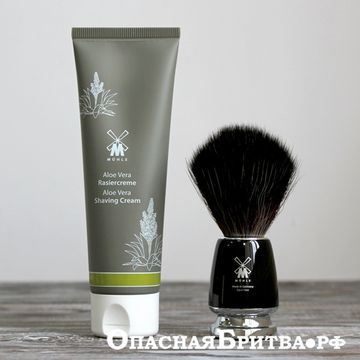 Набор для бритья MUEHLE, крем для бритья Алоэ Вера, черный помазок RYTMO с ворсом из фибры