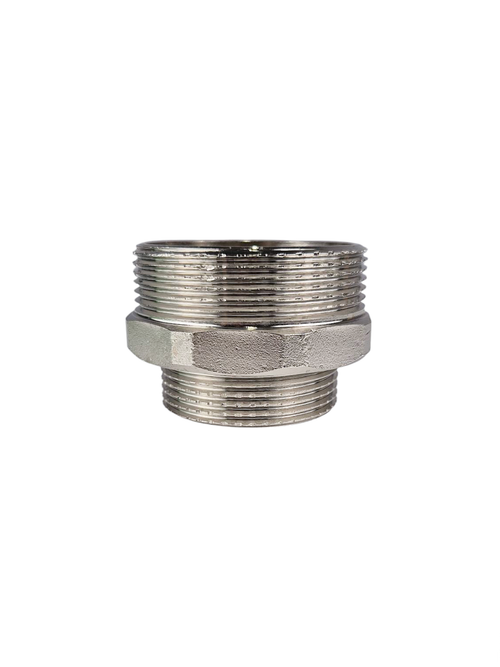 Ниппель переходной, латунь, наружная резьба 2"х1 1/2", никель, RTP