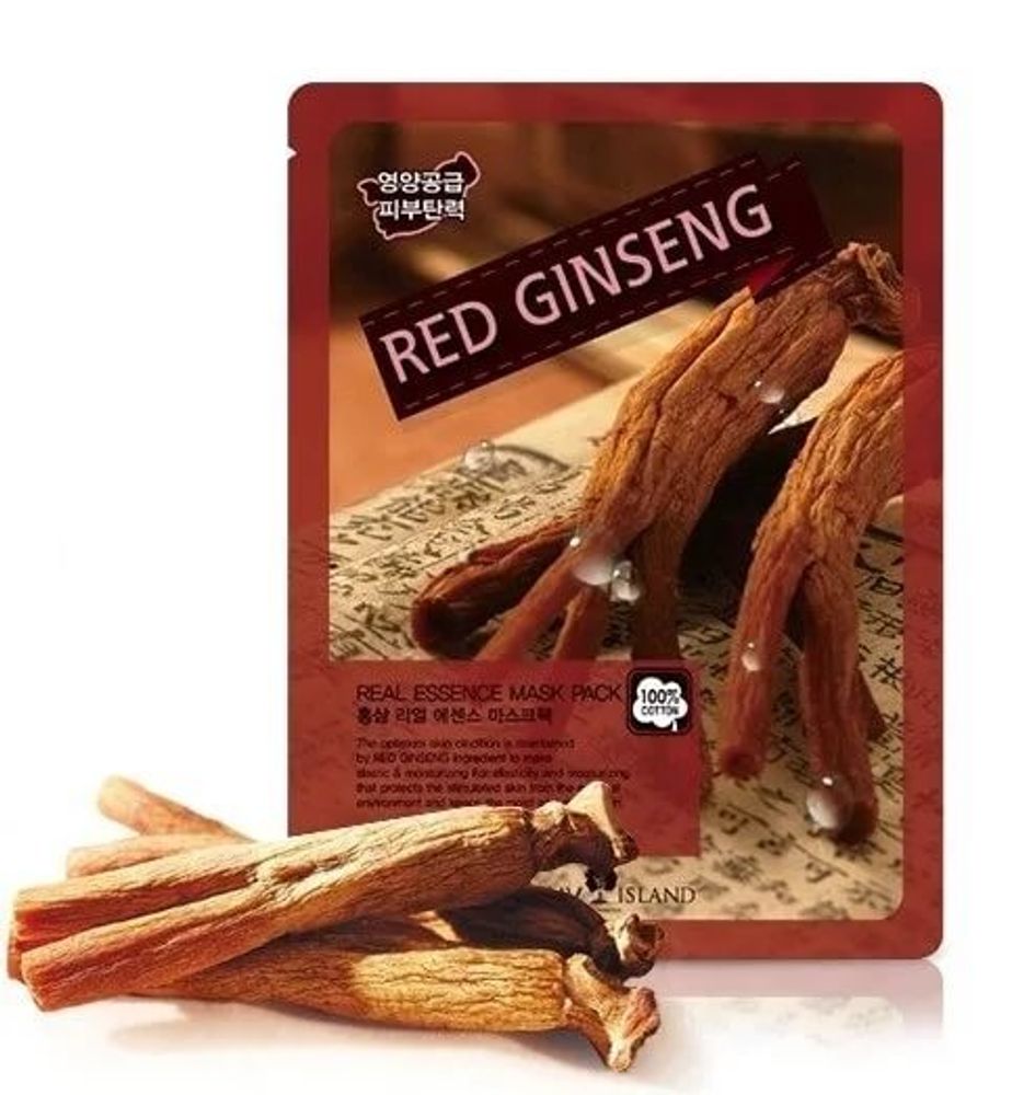 Маска тканевая для лица с красным женьшенем MAY ISLAND Real Essense Red Ginseng Mask Pack