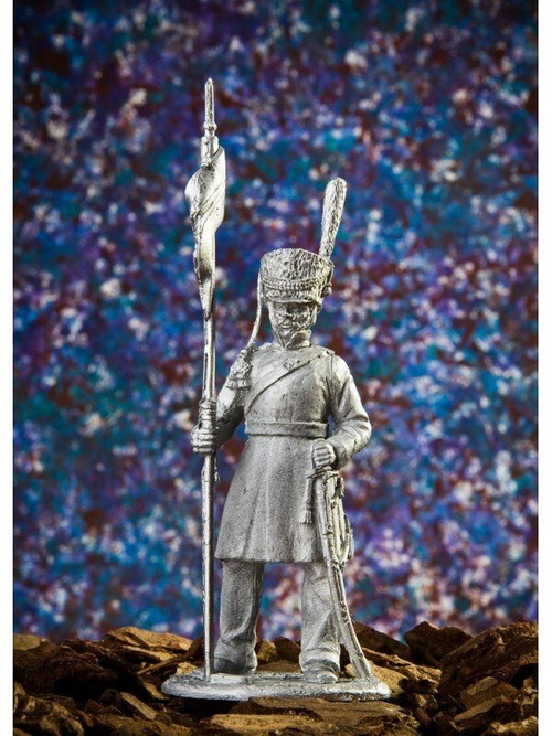 Оловянный солдатик Казак 2-го Александрийского конного полка Санкт-Петербургского ополчения с пикой, 1812-1814 г.