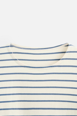 ZARA ЖАККАРДОВАЯ ФУТБОЛКА В ПОЛОСКУ, ЭКРЮ/СИНИЙ