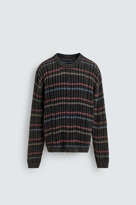 ZARA ТРИКОТАЖНЫЙ ДЖЕМПЕР В ПОЛОСКУ, ЧЕРНЫЙ