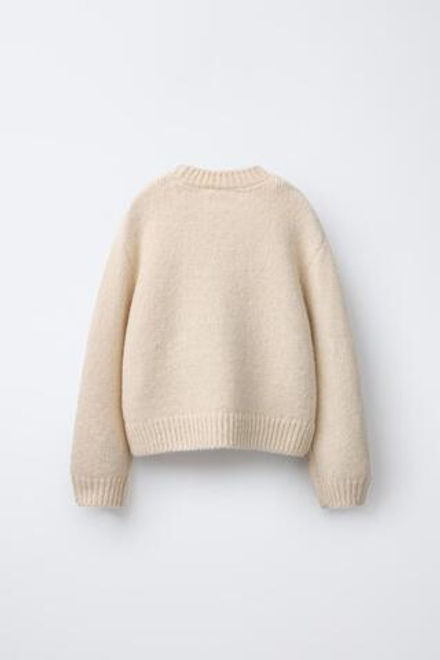 ZARA ДЖЕМПЕР ВЯЗАНЫЙ ЦВЕТЫ ИЗ ОРГАНЗЫ, ЭКРЮ