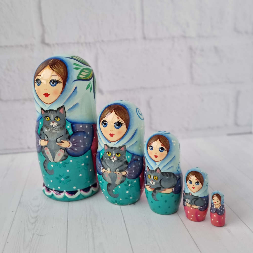 Матрёшка с котиком 10см 5мест