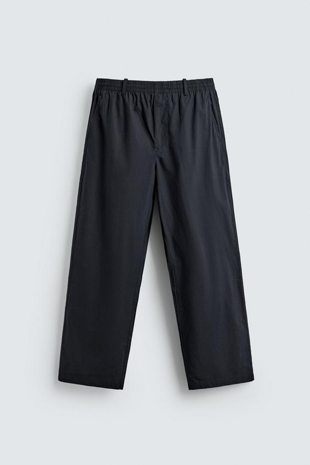 ZARA БРЮКИ STRAIGHT FIT ИЗ ПОПЛИНА, МОРСКОЙ СИНИЙ