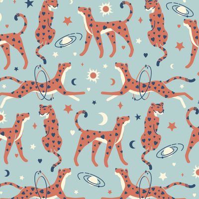 Винтажный небесный бохо стиль. Гепард в небе среди звезд.