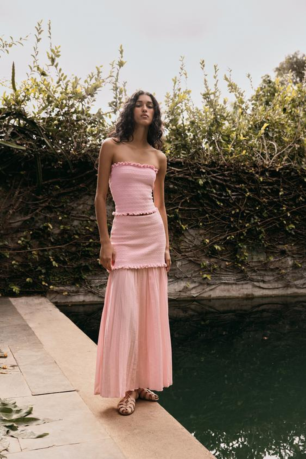 ZARA ТРИКОТАЖНАЯ ЮБКА С КОНТРАСТНЫМИ ДЕТАЛЯМИ, РОЗОВЫЙ